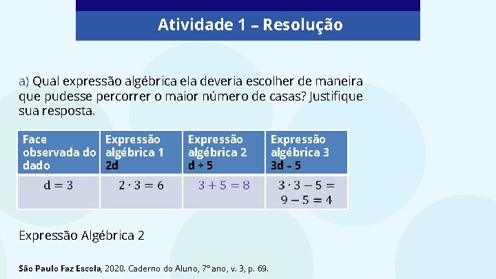 Atividade 1 – Resolução a) Qual expressão algébrica ela deveria escolher de maneira que