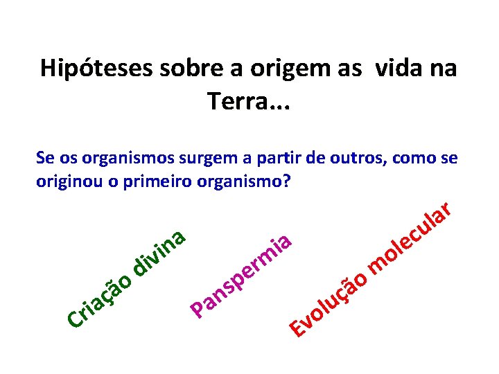 Hipóteses sobre a origem as vida na Terra. . . Se os organismos surgem