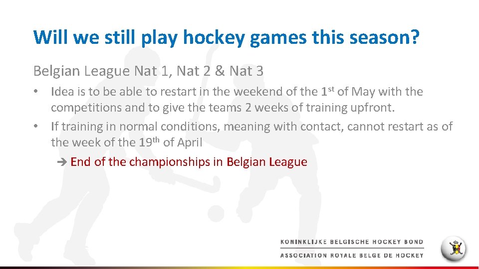 Will we still play hockey games this season? Belgian League Nat 1, Nat 2