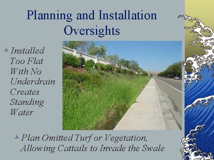 Planning and Installation Oversights ©Installed Too Flat With No Underdrain Creates Standing Water ©Plan