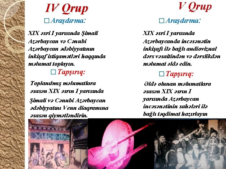 IV Qrup � Araşdırma: XIX əsri I yarısında Şimali Azərbaycan və Cənubi Azərbaycan ədəbiyyatının