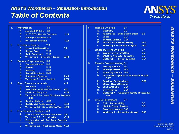 ANSYS Workbench – Simulation Introduction Table of Contents Introduction A. B. C. D. 2.