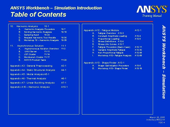 ANSYS Workbench – Simulation Introduction Table of Contents Harmonic Analysis A. B. C. D.