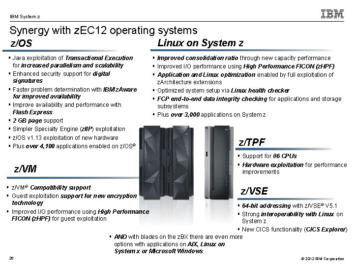 IBM System z Synergy with z. EC 12 operating systems Linux on System z