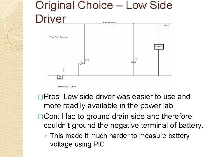 Original Choice – Low Side Driver � Pros: Low side driver was easier to