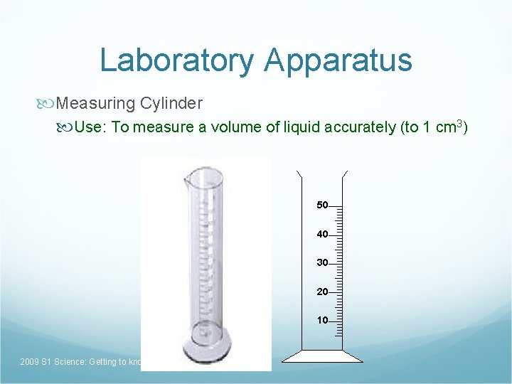 Laboratory Apparatus Measuring Cylinder Use: To measure a volume of liquid accurately (to 1