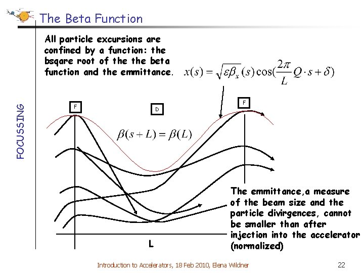 The Beta Function FOCUSSING All particle excursions are confined by a function: the bsqare