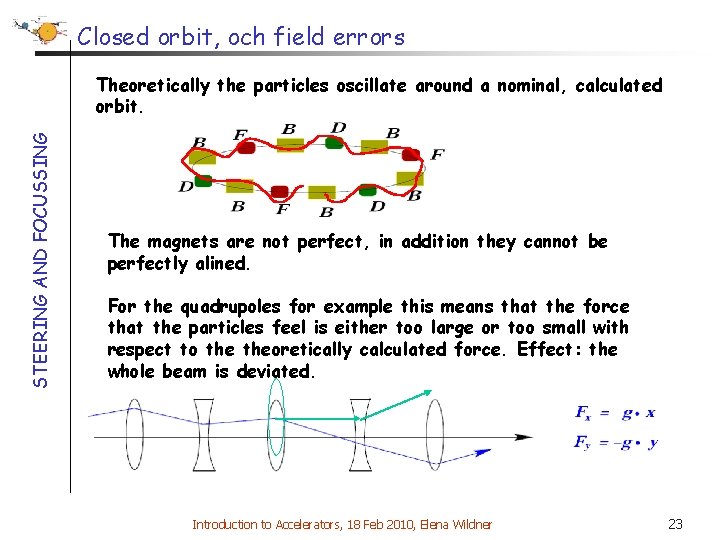 Closed orbit, och field errors STEERING AND FOCUSSING Theoretically the particles oscillate around a