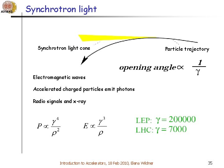 Synchrotron light cone Particle trajectory Electromagnetic waves Accelerated charged particles emit photons Radio signals