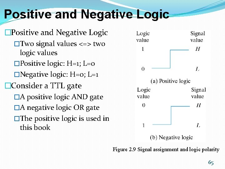 Positive and Negative Logic �Two signal values <=> two logic values �Positive logic: H=1; Positive and Negative Logic �Two signal values <=> two logic values �Positive logic: H=1;