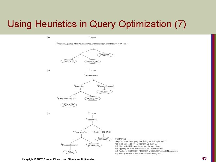 Using Heuristics in Query Optimization (7) Copyright © 2007 Ramez Elmasri and Shamkant B.