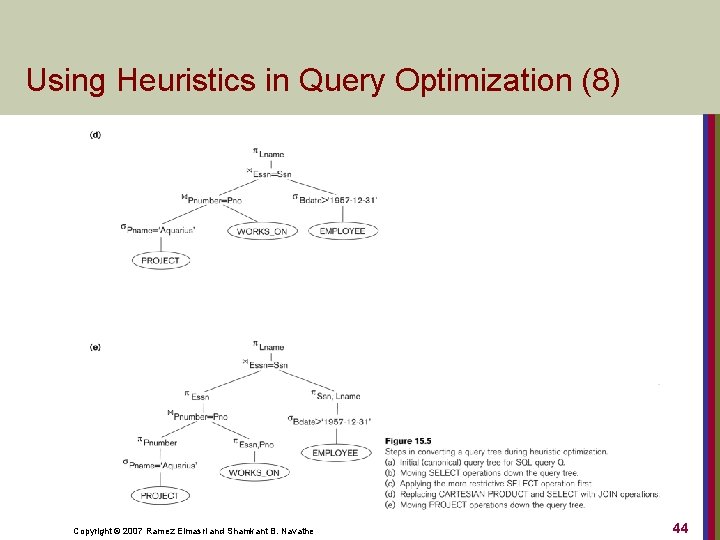 Using Heuristics in Query Optimization (8) Copyright © 2007 Ramez Elmasri and Shamkant B.