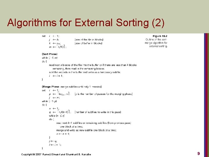 Algorithms for External Sorting (2) Copyright © 2007 Ramez Elmasri and Shamkant B. Navathe