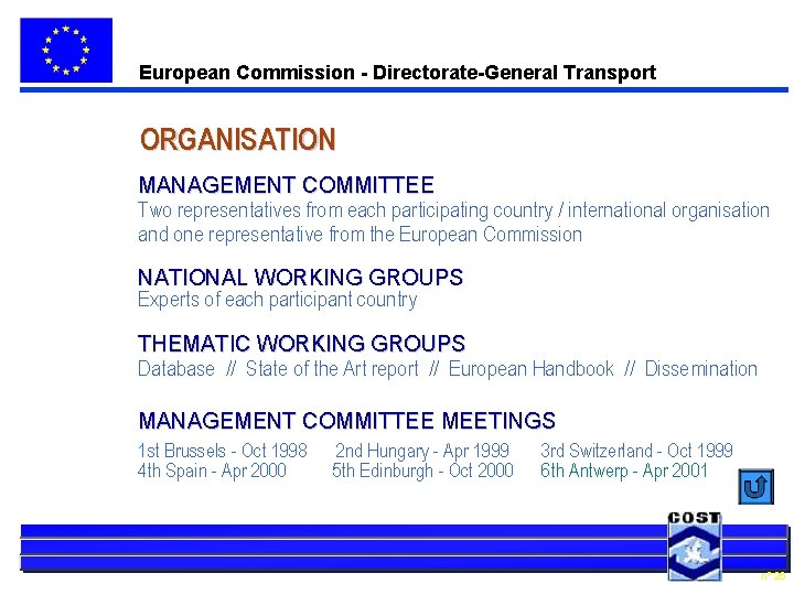 European Commission - Directorate-General Transport ORGANISATION MANAGEMENT COMMITTEE Two representatives from each participating country