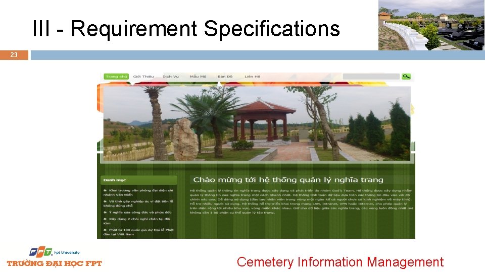 III - Requirement Specifications 23 Cemetery Information Management 