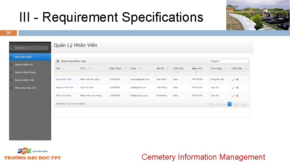 III - Requirement Specifications 29 Cemetery Information Management 