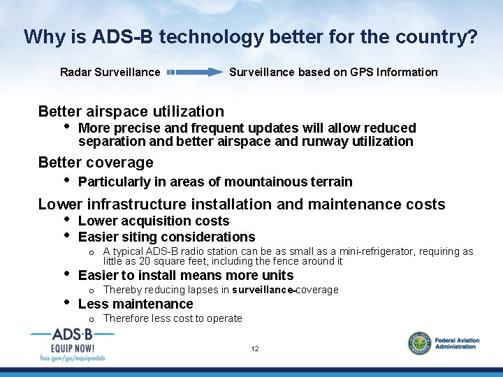 Why is ADS-B technology better for the country? Radar Surveillance based on GPS Information