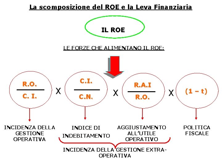 La scomposizione del ROE e la Leva Finanziaria IL ROE LE FORZE CHE ALIMENTANO