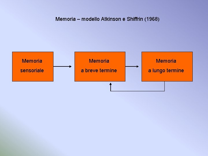 Memoria – modello Atkinson e Shiffrin (1968) Memoria sensoriale a breve termine a lungo