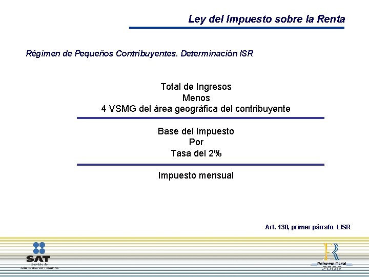 Ley del Impuesto sobre la Renta Régimen de Pequeños Contribuyentes. Determinación ISR Total de