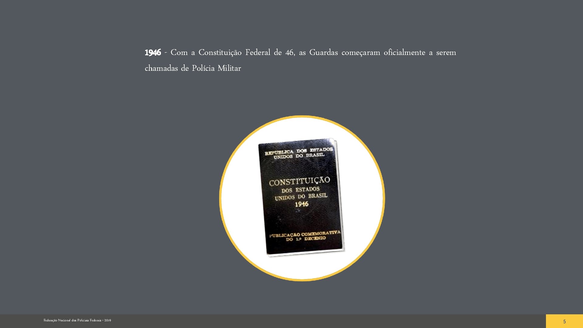 1946 - Com a Constituição Federal de 46, as Guardas começaram oficialmente a serem