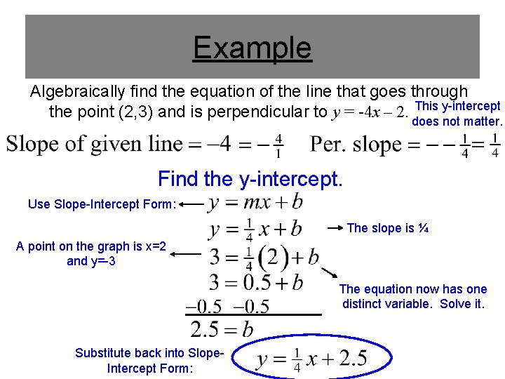 Example Algebraically find the equation of the line that goes through the point (2,