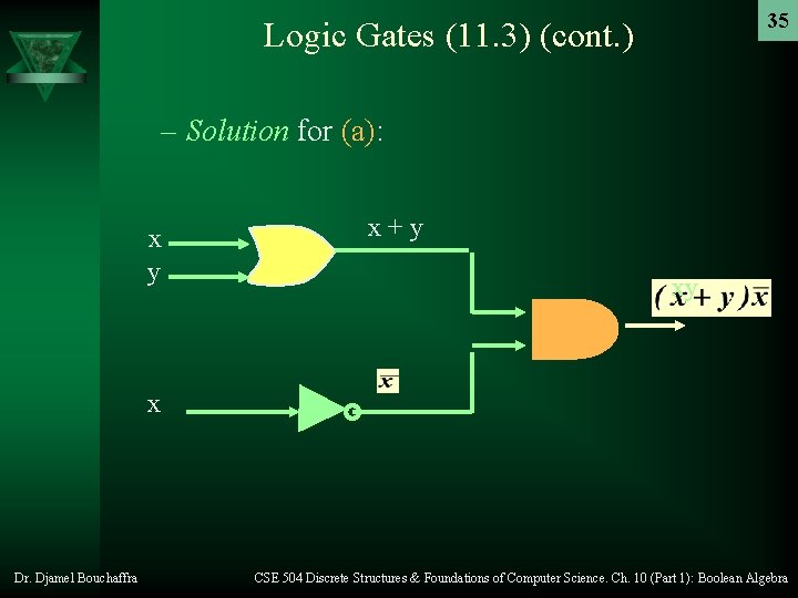 35 Logic Gates (11. 3) (cont. ) – Solution for (a): x y x+y 35 Logic Gates (11. 3) (cont. ) – Solution for (a): x y x+y