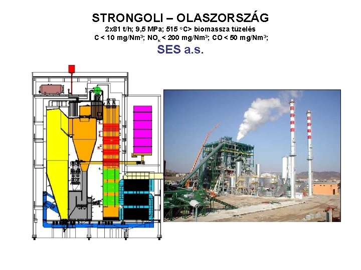 STRONGOLI – OLASZORSZÁG 2 x 81 t/h; 9, 5 MPa; 515 o. C> biomassza