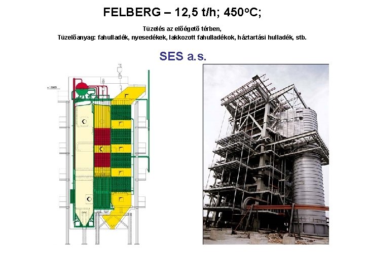 FELBERG – 12, 5 t/h; 450 o. C; Tüzelés az előégető térben, Tüzelőanyag: fahulladék,