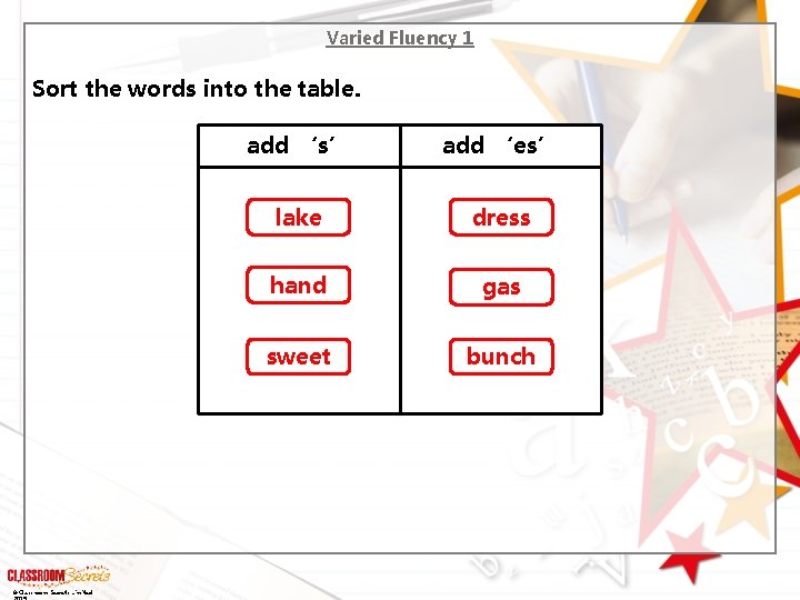 Varied Fluency 1 Sort the words into the table. © Classroom Secrets Limited add