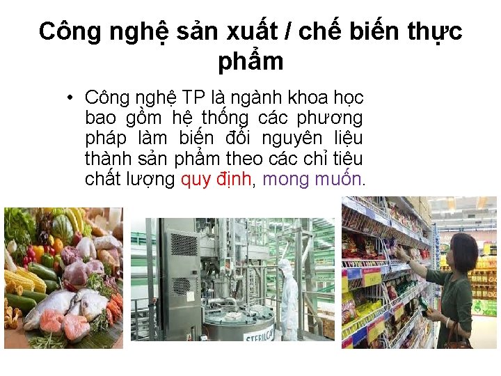 Công nghệ sản xuất / chế biến thực phẩm • Công nghệ TP là