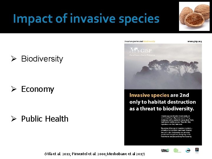 Impact of invasive species Ø Biodiversity Ø Economy Ø Public Health (Vilà et al.