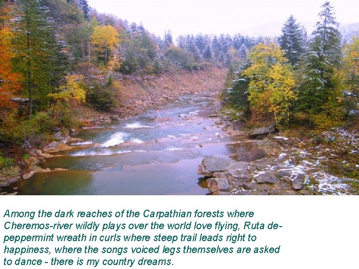 Among the dark reaches of the Carpathian forests where Cheremos-river wildly plays over the