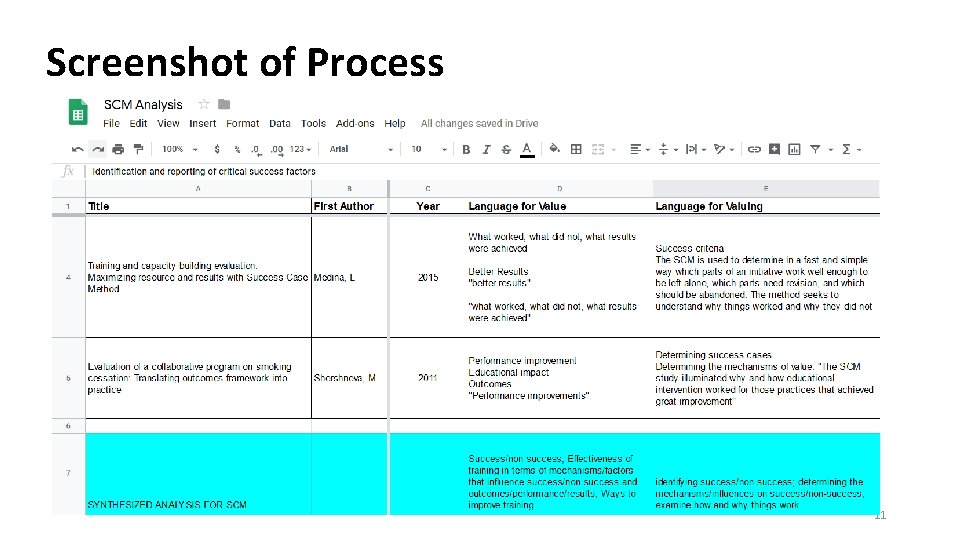 Screenshot of Process 11 