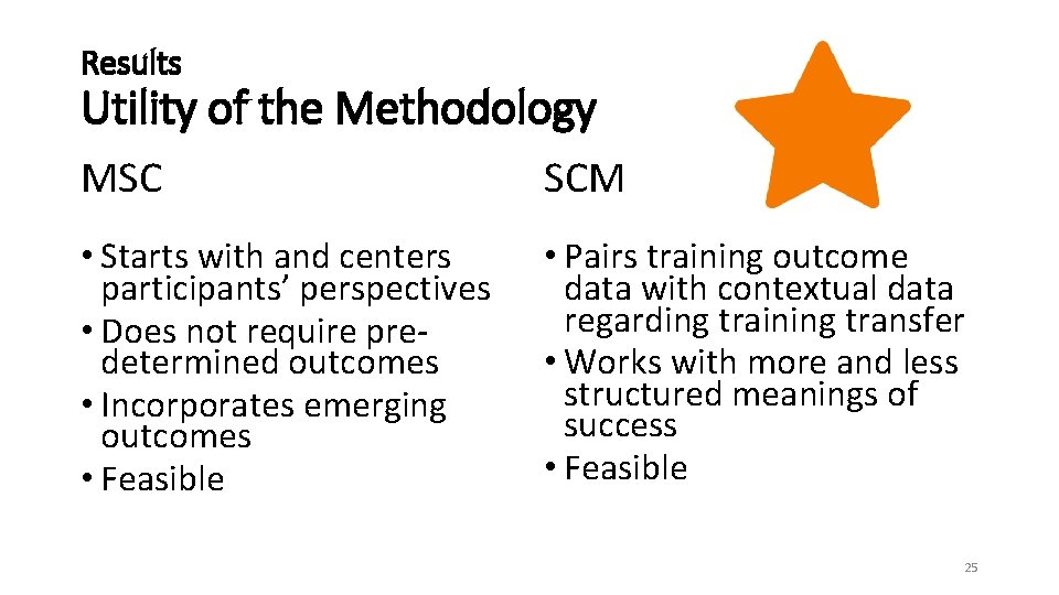 Results Utility of the Methodology MSC SCM • Starts with and centers participants’ perspectives