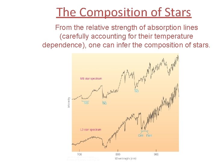 The Composition of Stars From the relative strength of absorption lines (carefully accounting for