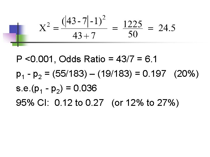 P <0. 001, Odds Ratio = 43/7 = 6. 1 p 1 - p P <0. 001, Odds Ratio = 43/7 = 6. 1 p 1 - p