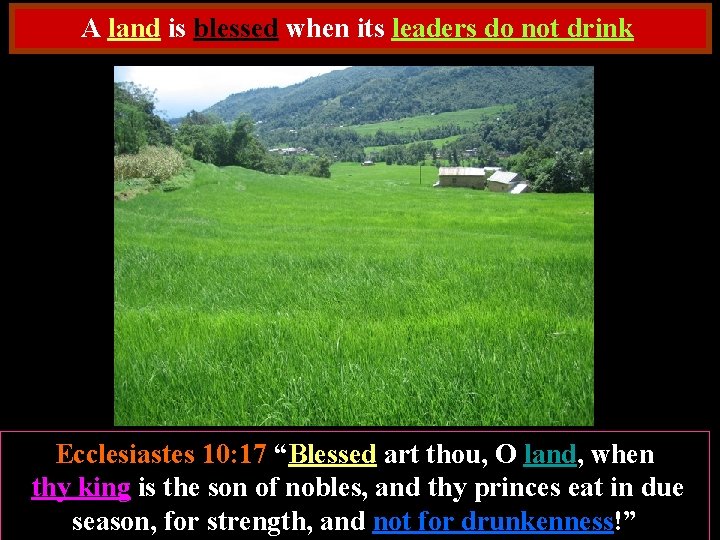 A land is blessed when its leaders do not drink Ecclesiastes 10: 17 “Blessed