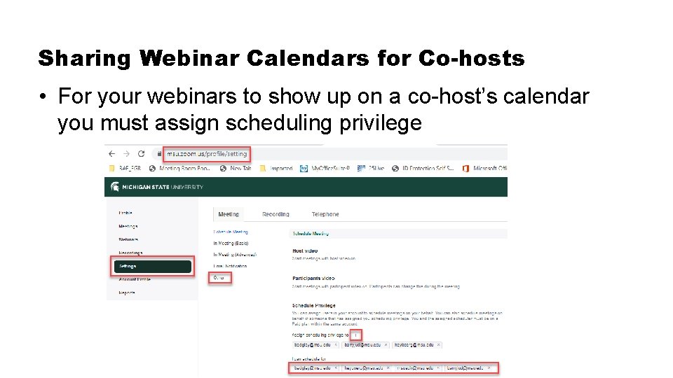 Sharing Webinar Calendars for Co-hosts • For your webinars to show up on a