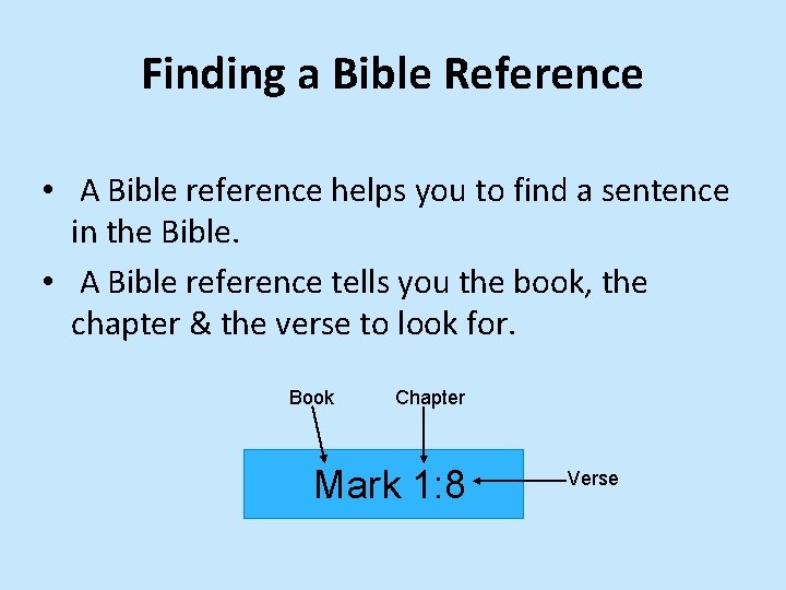 Finding a Bible Reference • A Bible reference helps you to find a sentence