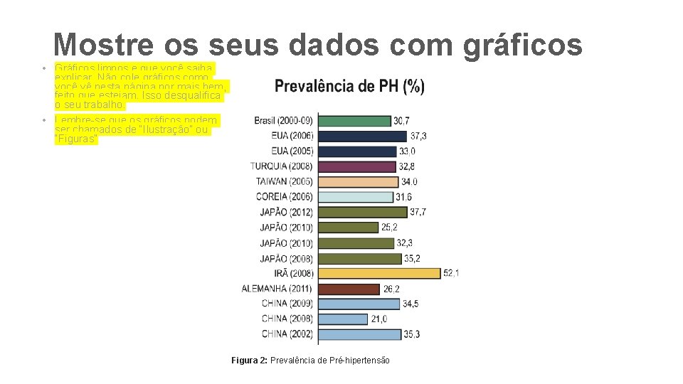 Mostre os seus dados com gráficos • Gráficos limpos e que você saiba explicar.