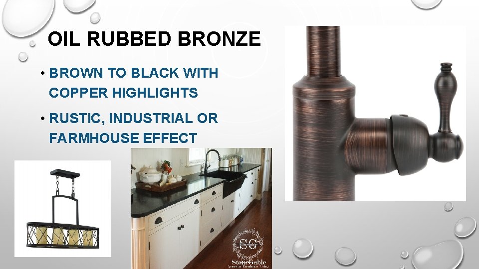 OIL RUBBED BRONZE • BROWN TO BLACK WITH COPPER HIGHLIGHTS • RUSTIC, INDUSTRIAL OR