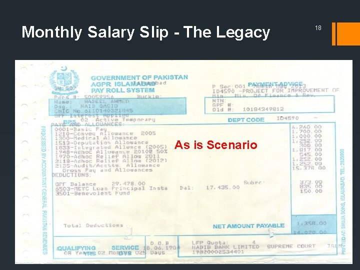 Monthly Salary Slip - The Legacy As is Scenario 18 