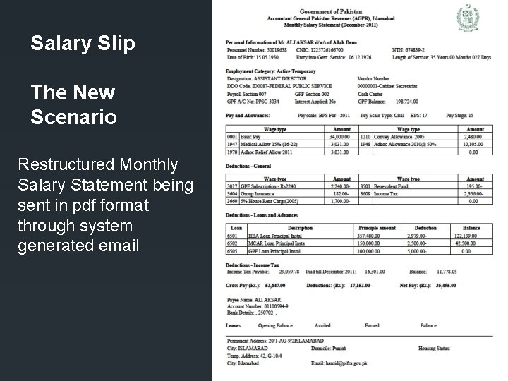 Salary Slip The New Scenario Restructured Monthly Salary Statement being sent in pdf format