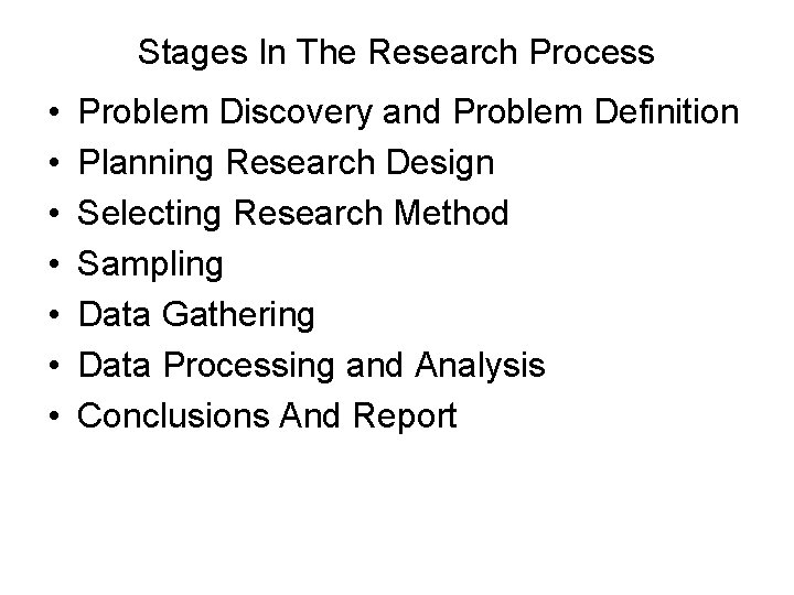 Stages In The Research Process • • Problem Discovery and Problem Definition Planning Research