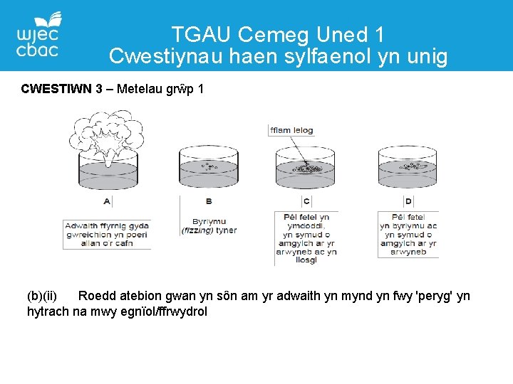 TGAU Cemeg Uned 1 Cwestiynau haen sylfaenol yn unig Manylion Cyswllt CWESTIWN 3 –