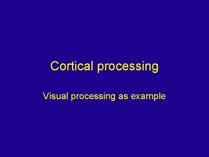Cortical processing Visual processing as example 