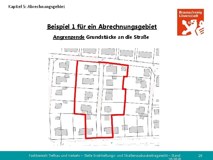 Kapitel 5: Abrechnungsgebiet Beispiel 1 für ein Abrechnungsgebiet Angrenzende Grundstücke an die Straße Fachbereich