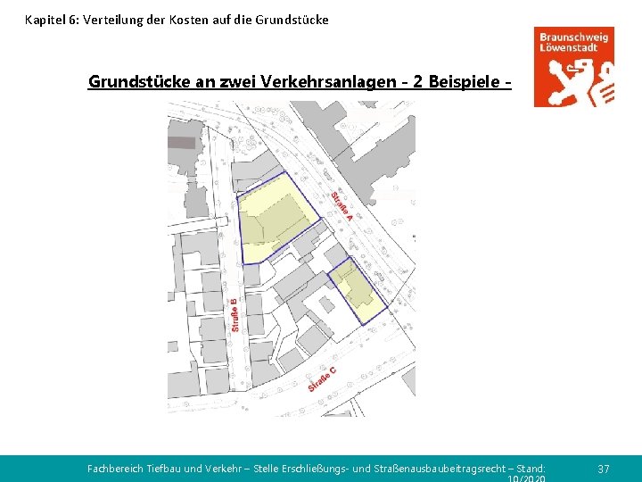 Kapitel 6: Verteilung der Kosten auf die Grundstücke an zwei Verkehrsanlagen - 2 Beispiele