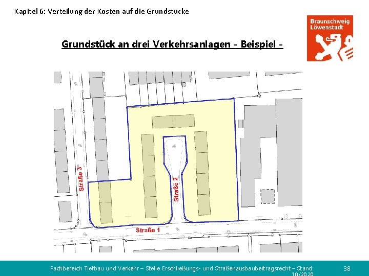 Kapitel 6: Verteilung der Kosten auf die Grundstück an drei Verkehrsanlagen - Beispiel -